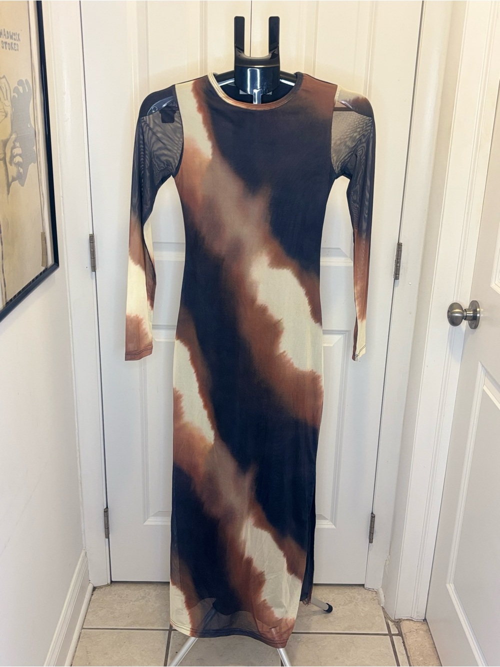 Bronze Snake Amaya Midi Dress Mars Mesh Bodycon Long Sleeve XS AU 6